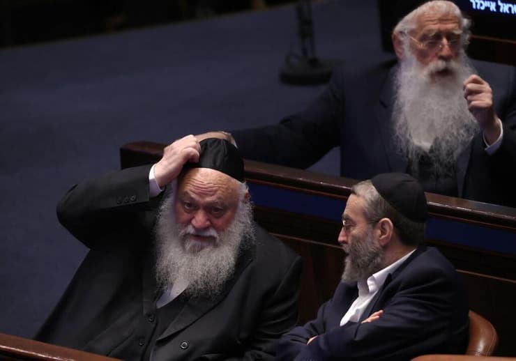 גפני וגולדקנופף. "הם דווקא יושבים בכנסת ליד נשים. לאליטה מותר" (צילום: אלכס קולומויסקי) מליאת הכנסת