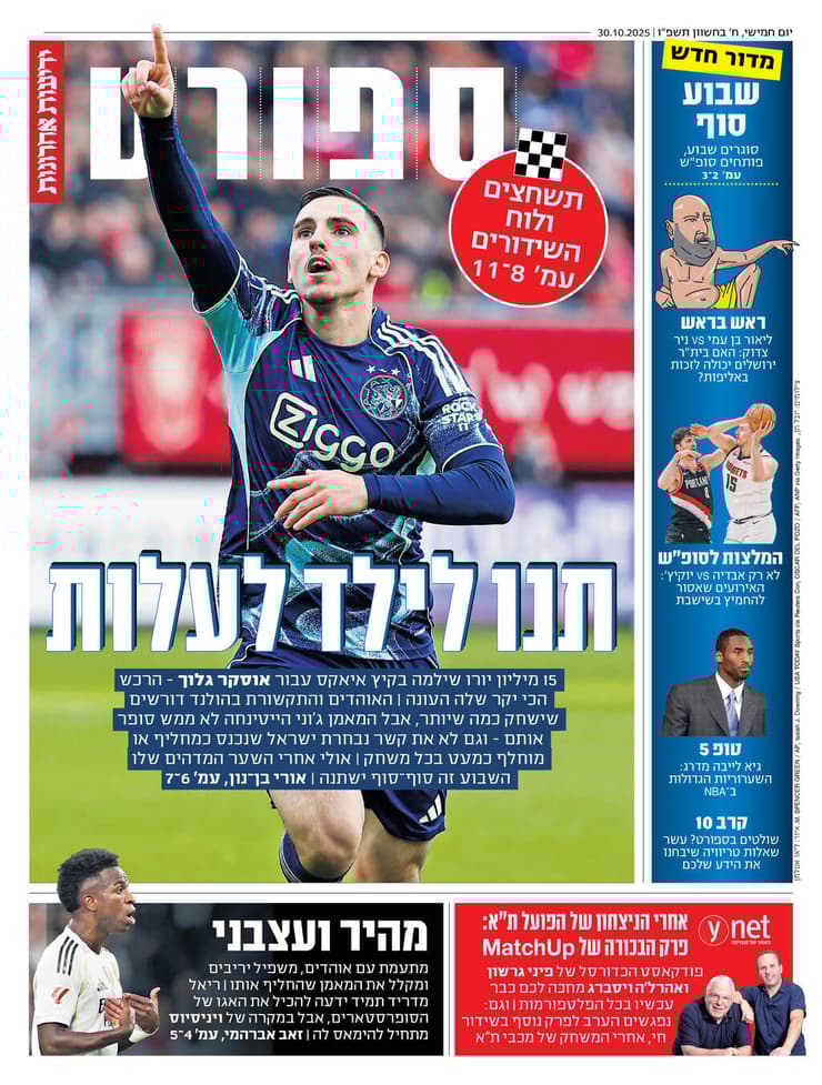 שער מוסף הספורט של "ידיעות אחרונות", הבוקר שער מוסף הספורט של "ידיעות אחרונות", הבוקר