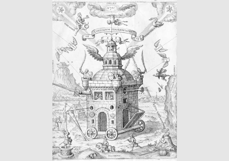 ייצוג מראשית המאה ה-17 של מכללת מסדר צלב הוורד – אחת המכללות הסמויות מעין שקדמו להתפתחות האגודות המדעיות הראשונות 