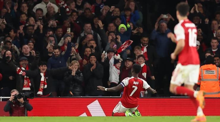 בוקאיו סאקה חוגג את השער (IMAGO) בוקאיו סאקה חוגג את השער