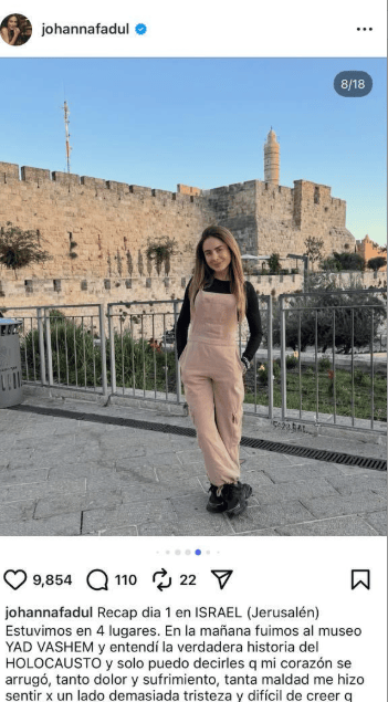 השחקנית המצליחה משתפת את 13 מיליון העוקבים שלה בתמונות מירושלים (צילום: מתוך אינסטגרם) בפוסט שהעלתה מירושלים המשפיענית ג׳ואנה פאדול, אמרה כי היא מרגישה ״יותר בטוחה בישראל מאשר בקולומביה, וסיפרה כמה ישראל יפה בעיניה״.