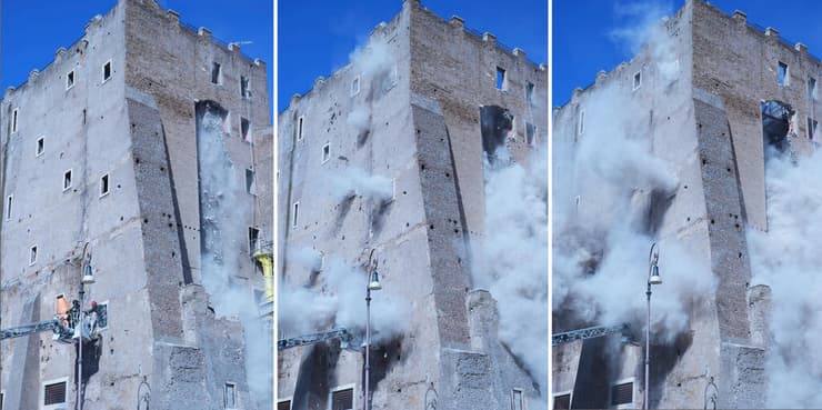 קריסה ב מגדל עתיק ב רומא איטליה באמצע פעולות חילוץ אחרי קריסה חלקית קודמת שם