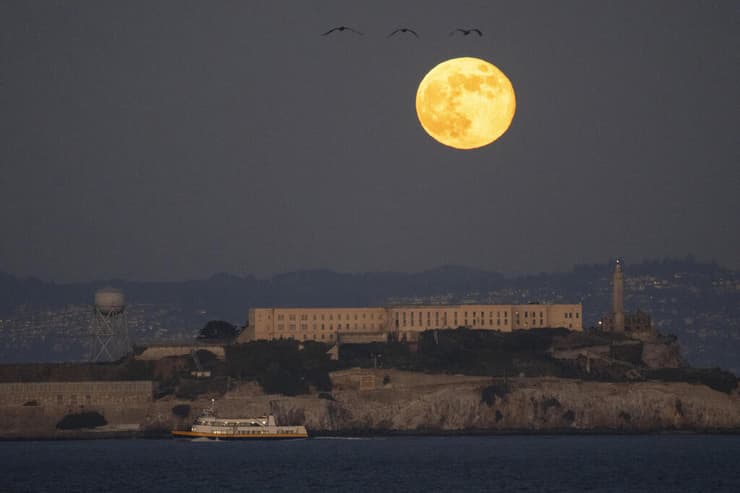 ירח-על מעל האי אלקטרז, נובמבר 2023 (צילום: Eric Risberg/AP) ירח-על מעל האי אלקטרז, נובמבר 2023