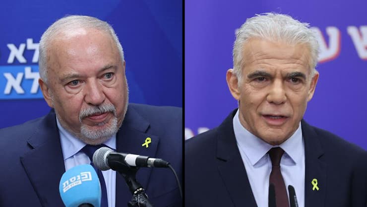 אביגדור ליברמן ויאיר לפיד. סיעת ישראל ביתנו ויש עתיד מתחלקות בג'ובים (צילום: אלכס קולומויסקי) יאיר לפיד אביגדור ליברמן