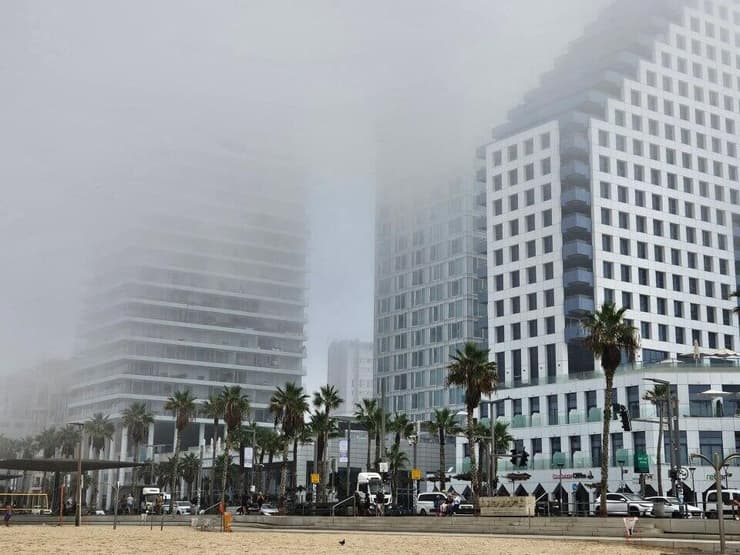 ערפל על חוף תל אביב, הבוקר