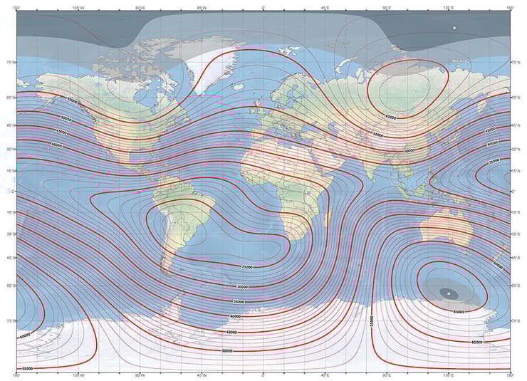 אפשר למפות את צורת השדה באמצעות חיבור בקווים של הנקודות שבהן עוצמת השדה שווה, שנקראות קווים שווי שדה. מפת הקווים של השדה המגנטי (איור: ויקימדיה, NOAA) אפשר למפות את צורת השדה באמצעות חיבור בקווים של הנקודות שבהן עוצמת השדה שווה, שנקראות קווים שווי שדה. מפת הקווים של השדה המגנטי