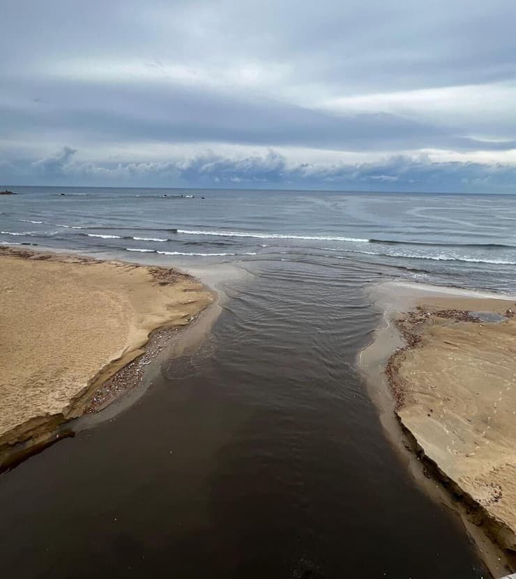 מי נגר שחורים מוזרמים לים באזור יפו