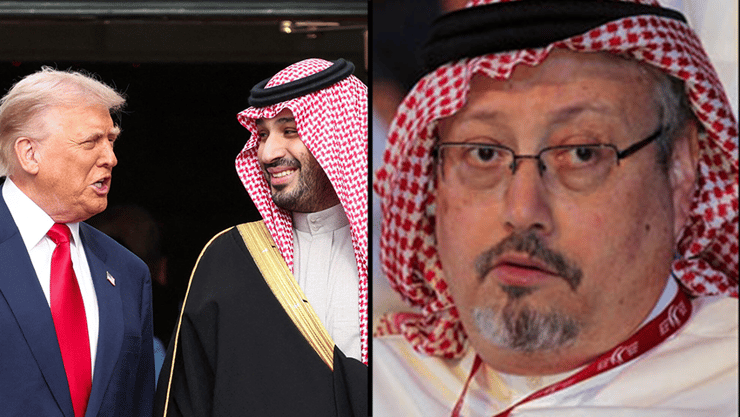ארה"ב קבעה שבן סלמאן הורה על חיסול העיתונאי הסעודי (צילום:AP, Andrew Harnik/Getty Images) ג'מאל חשוקג'י, טראמפ ובן סלמאן