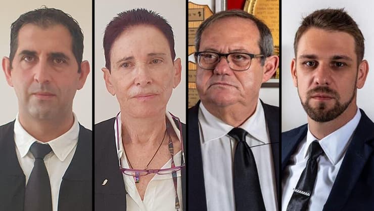  מימין: עו״ד זברוב, עו״ד גלעד, עו״ד אולמן ועו״ד סרוג׳י