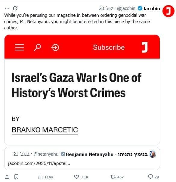 התשובה של מגזין jacobin לנתניהו