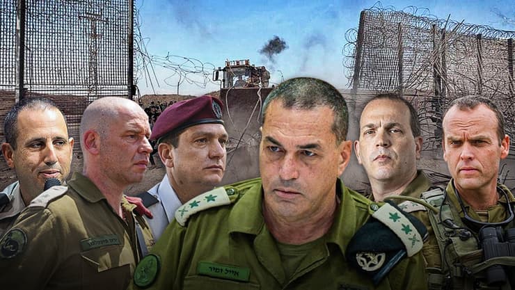 מימין לשמאל: אלוף בינדר, אלוף במיל' בסיוק, הרמטכ"ל זמיר, אלוף במיל' חליוה, אלוף פינקלמן ותא"ל במיל' שריאל