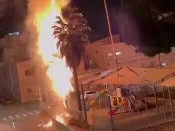 הצתת עץ דקל בגינת ילדים ברמלה