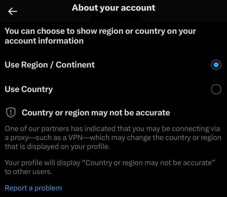 ניתן לבחור בהגדרות החשבון להציג מדינה או אזור גיאוגרפי (צילום מסך) ניתן לבחור בהגדרות החשבון להציג מדינה או אזור גיאוגרפי