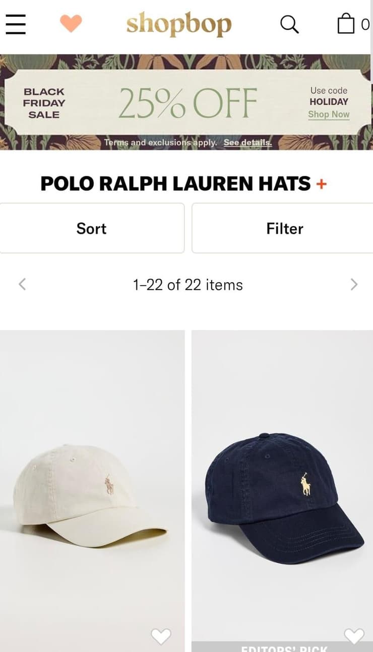 כובע פולו בשופבופ. קוד הנחה לסופ"ש (צילום מסך) כובע פולו בשופבופ, בלאק פריידיי