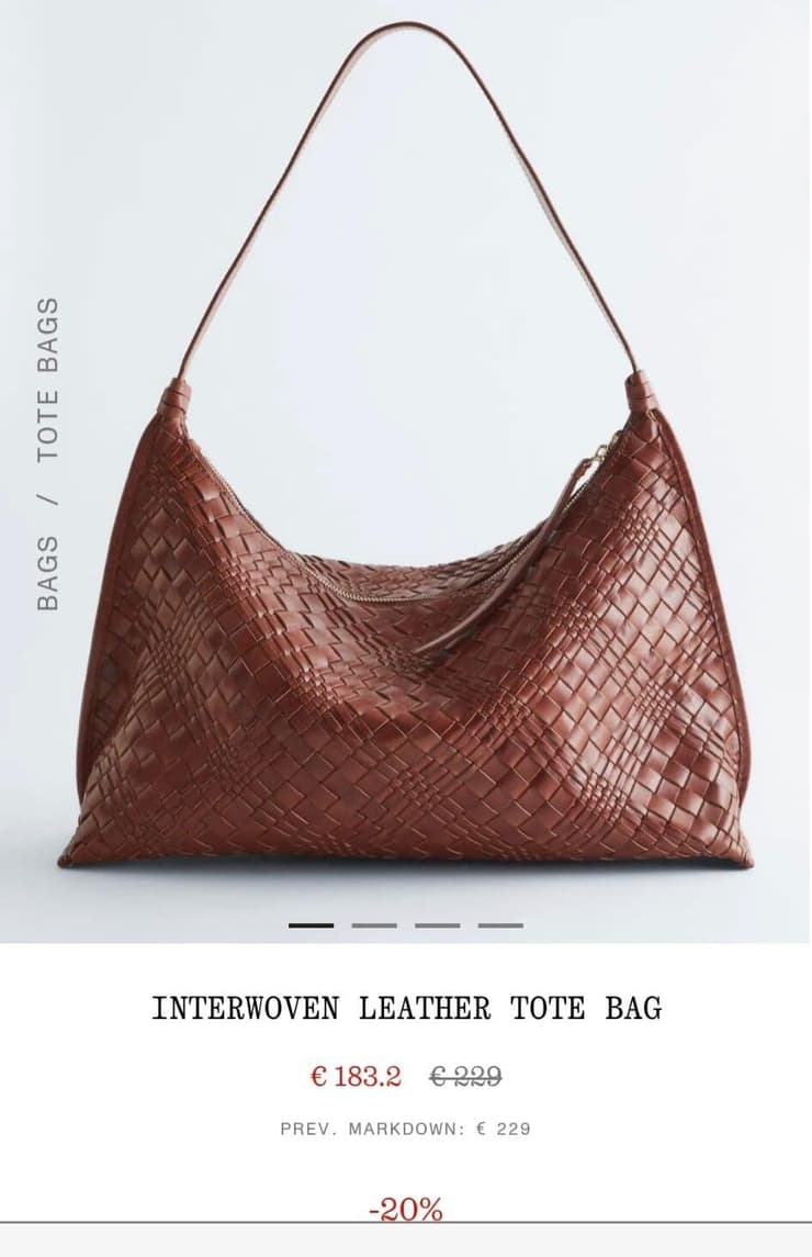 תיק טוט עור חום שנמכר אונליין בהולנד. זול משמעותית מישראל (צילום מסך מתוך אתר &Other Stories) תיק טוט עור חום