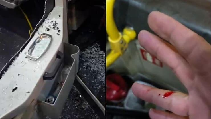 הנזק לאוטובוס והפציעה של הנהג, שהותקף על ידי בני נוער בנתניה (צילום: ארגון הנהגים) הנזק לאוטובוס והפציעה של הנהג