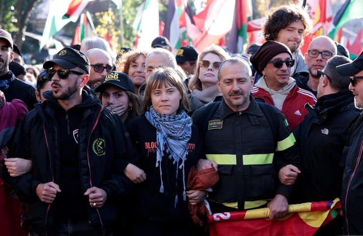 גרטה טונברג הפגנה פרו פלסטינית רומא איטליה
