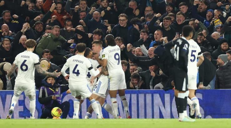 שחקני לידס חוגגים עם הקהל