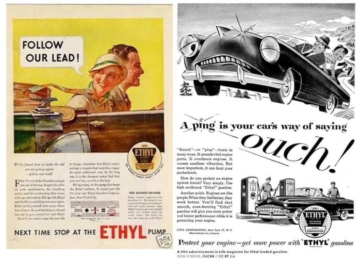 ב-1921 גילו חוקרים כי הוספת מעט עופרת לדלק מעלימה בבת אחת את הנקישות במנוע, ותוך שנים אחדות החלו כל יצרני הדלק להוסיף לבנזין תרכובת בשם עופרת טטרה-אתיל. כרזות פרסום לדלק עם עופרת