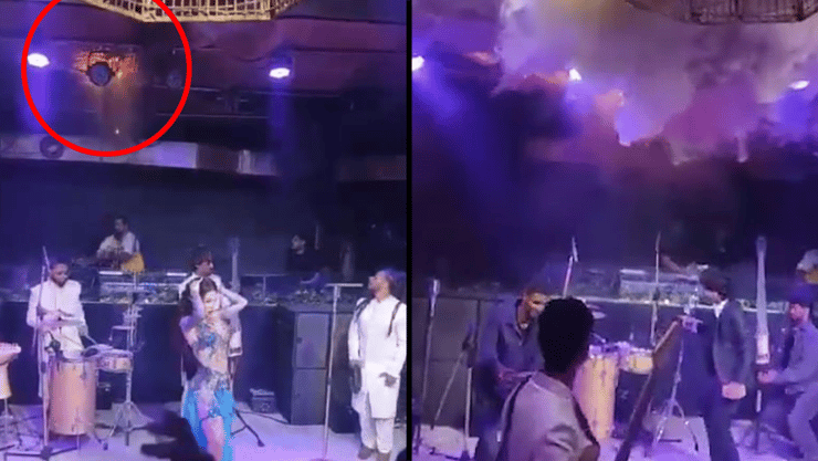 מתוך התיעוד שהופץ. רוקדת, ולמעלה מתפשטת האש שריפה ב מועדון ב גואה הודו