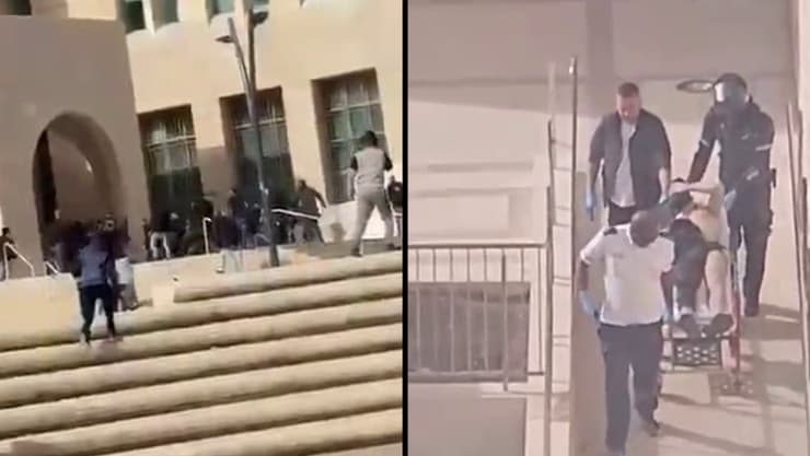 תיעוד הקטטה (צילום: שימוש לפי סעיף 27 א' לחוק זכויות יוצרים) קטטה בין חמולות בבית המשפט בבאר שבע