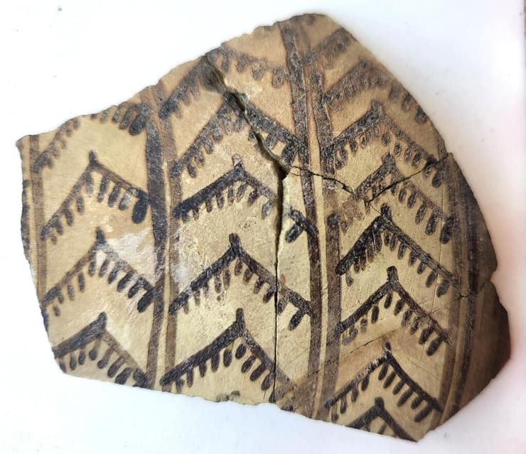 שבר כלי חרס שנושא מוטיבים צמחיים מהתרבות החלאפית, מתוך אוסף המוזיאון הבריטי