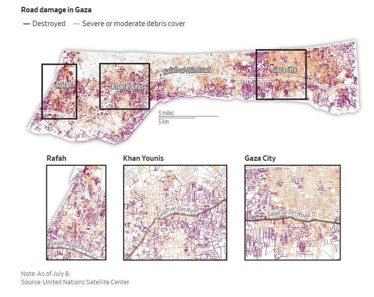 כך נראה ההרס ברצועת עזה (צילום: מתוך וול סטריט ג׳ורנל) רצועת עזה תחת הריסות
