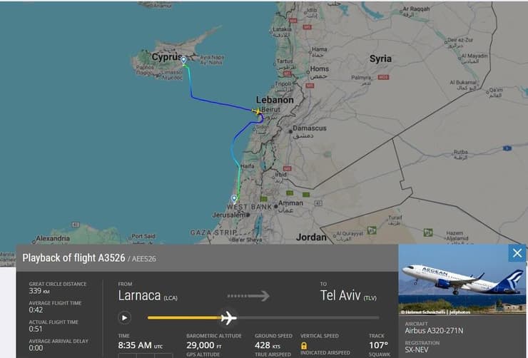 מטוס יווני עבר מעל לבנון בדרכו לישראל