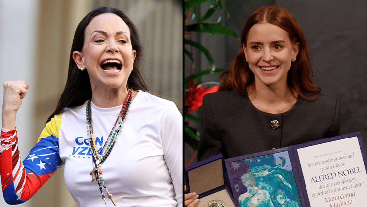 מריה קורינה מצ'אדו ובתה שקיבלה בשמה את פרס נובל לשלום