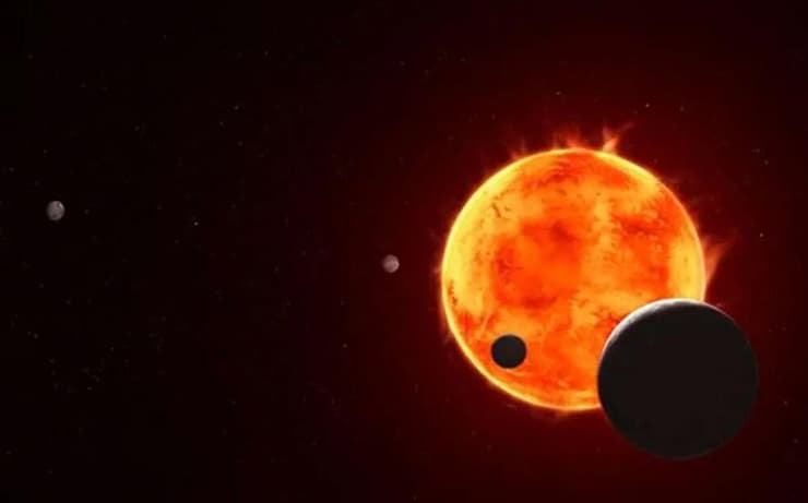 הצעד הראשון בדרך לחיפוש סימני חיים הוא איתור כוכב לכת בעל אטמוספרה. הדמיה של מערכת Trappist שבה שבעה כוכבי לכת דמויי ארץ חגים סביב שמש שהיא ננס אדום (איור: NASA/ESA/CSA/STScI/Joseph Olmsted (STScI)) הצעד הראשון בדרך לחיפוש סימני חיים הוא איתור כוכב לכת בעל אטמוספרה. הדמיה של מערכת Trappist שבה שבעה כוכבי לכת דמויי ארץ חגים סביב שמש שהיא ננס אדום