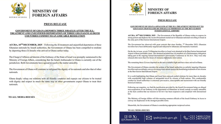 הודעת משרד החוץ של גאנה על גירוש אזרחיה מישראל - והתגובה שננקטה (צילום: מתוך X ) הודעת משרד החוץ של גאנה על גירוש אזרחיה מישראל - והתגובה שננקטה