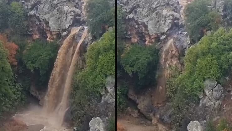 הגל הראשון - והזרימה העוצמתית. מפל סער, הבוקר (צילום: ליאור שלף) מפל סער החל לזרום בעוצמה