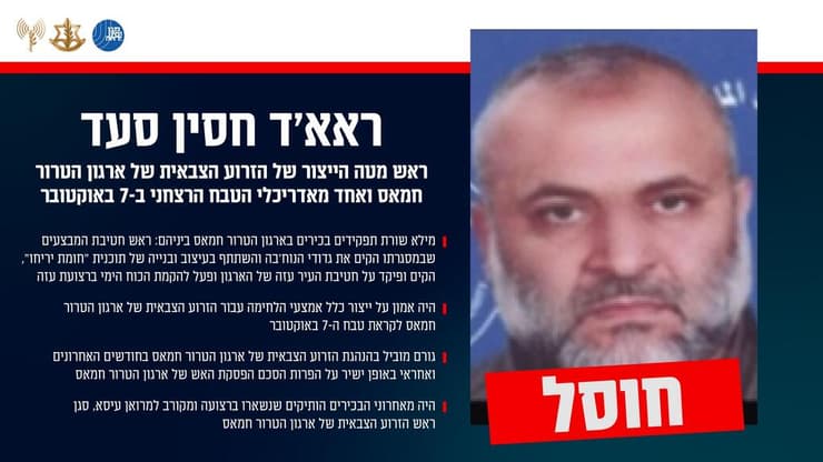 אינפוגרפיקה על חיסול בכיר חמאס ראאד סעד (צילום: דובר צה"ל) אינפוגרפיקה על חיסול בכיר חמאס ראאד סעד