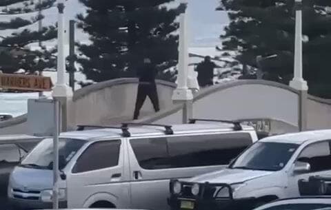 המחבלים יורים לעבר המבלים מהגשר הסמוך לפארק ( צילום: לפי סעיף 27א' לזכויות יוצרים ) תיעוד: ירי המוני במסיבת חנוכה בסידני שבאוסטרליה