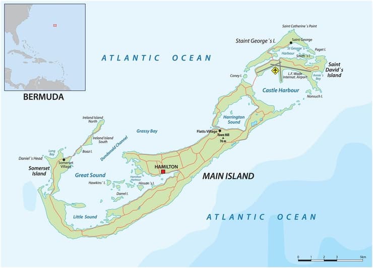 מפת ברמודה ומיקומה בצפון האוקיינוס האטלנטי