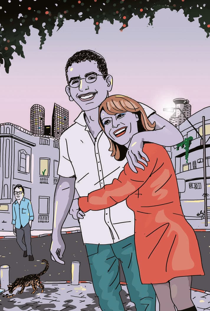 מנואלה, יוני ז"ל, ומאחוריהם אברם (איור: דניאלה לונדון דקל) מנואלה, יוני ז"ל, ומאחוריהם אברם