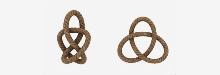 מחקר מתמטי של קשרים הוא משימה מורכבת, בראש ובראשונה משום שקשה מאוד לסווג אותם. שני הקשרים האלה הם אותו קשר מזוויות צפייה שונות (איור: ליאת פלי באמצעות ג'מיני, מכון דוידסון לחינוך מדעי) מחקר מתמטי של קשרים הוא משימה מורכבת, בראש ובראשונה משום שקשה מאוד לסווג אותם. שני הקשרים האלה הם אותו קשר מזוויות צפייה שונות