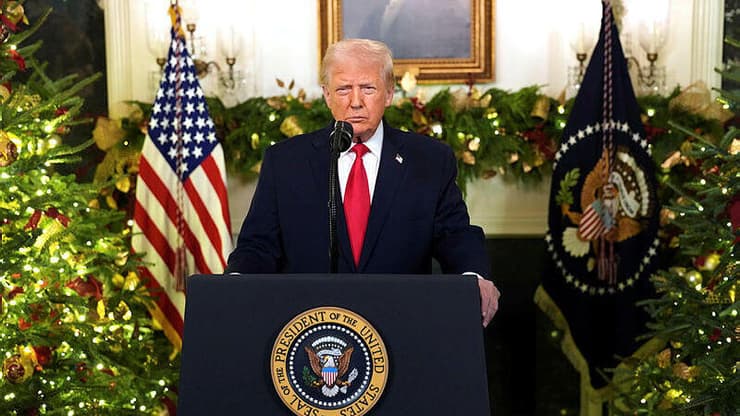 טראמפ בנאום לאומה (צילום: AP) נשיא ארה"ב דונלד טראמפ נושא נאום לאומה האמריקנית