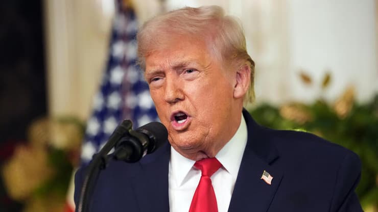 טראמפ. הסכם הגז - נדבך נוסף בתוכנית השלום שלו (צילום: Doug Mills/The New York Times via AP, Pool) נשיא ארה"ב טראמפ בנאום לאומה מהבית הלבן