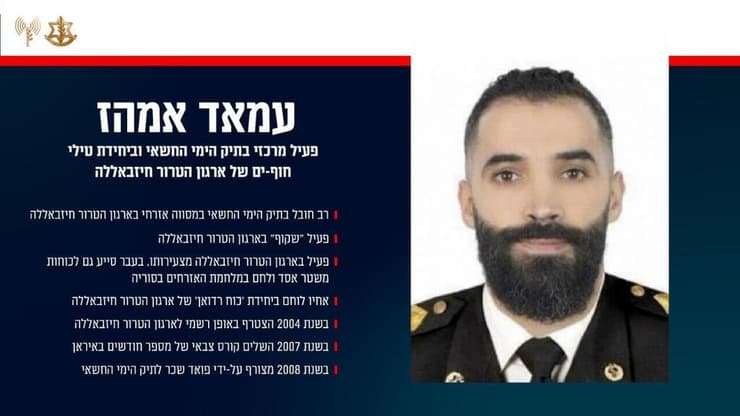 תעודת זהות עימאד אמהאז, דמות מפתח בפעילות הימית החשאית של חיזבאללה שנלכד בלבנון והובא לחקירה בישראל