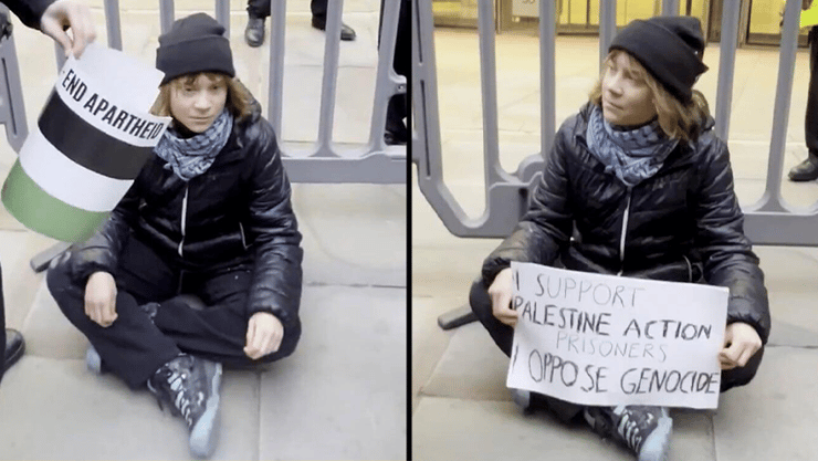 מעצרה של גרטה טונברג בהפגנה פרו פלסטינית בלונדון