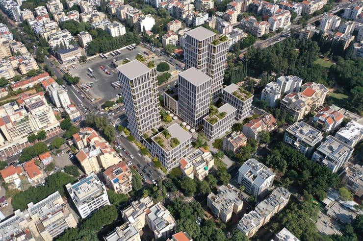 הדמיית מיזם פינוי בינוי במתחם התפוז בכפר סבא