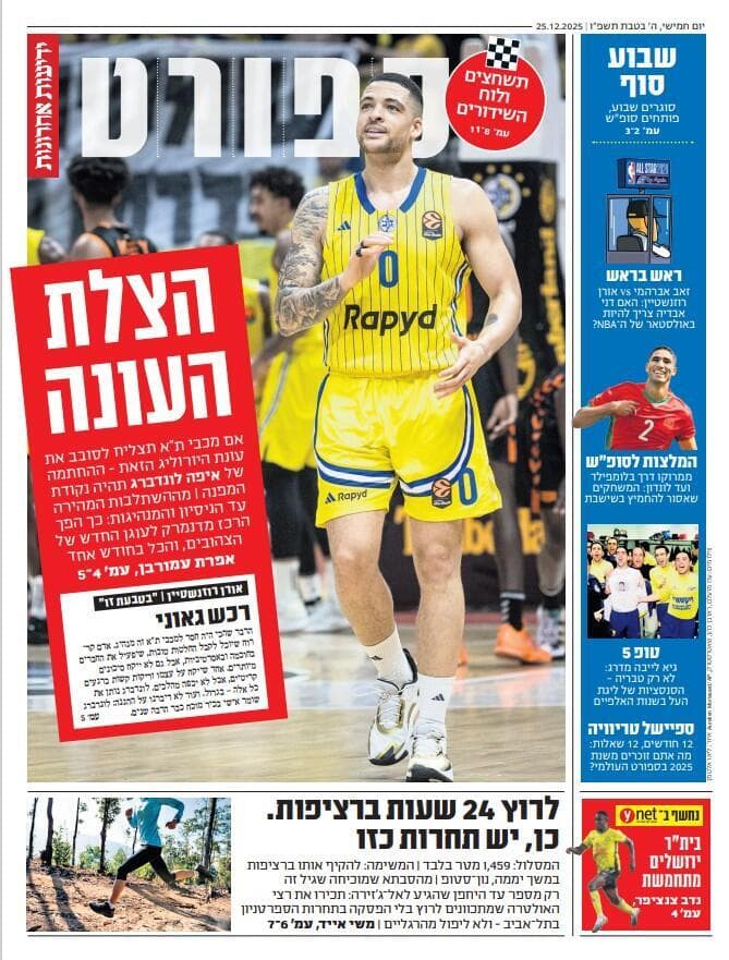 שער מוסף הספורט של "ידיעות אחרונות", הבוקר