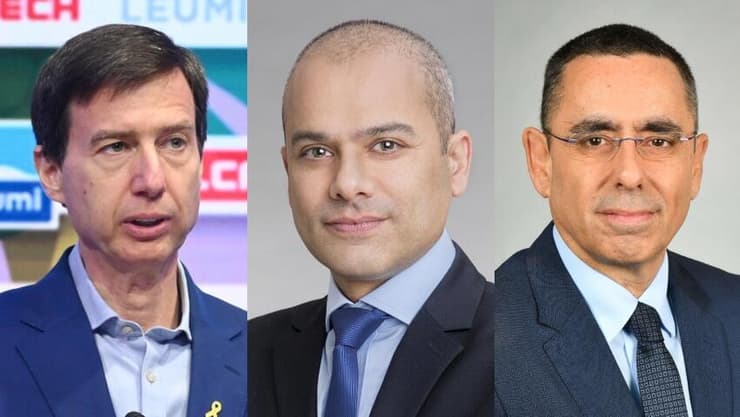 מימין: אבי לוי מנכ"ל דיסקונט, ידין ענתבי מנכ"ל הפועלים, חנן פרידמן מנכ"ל לאומי