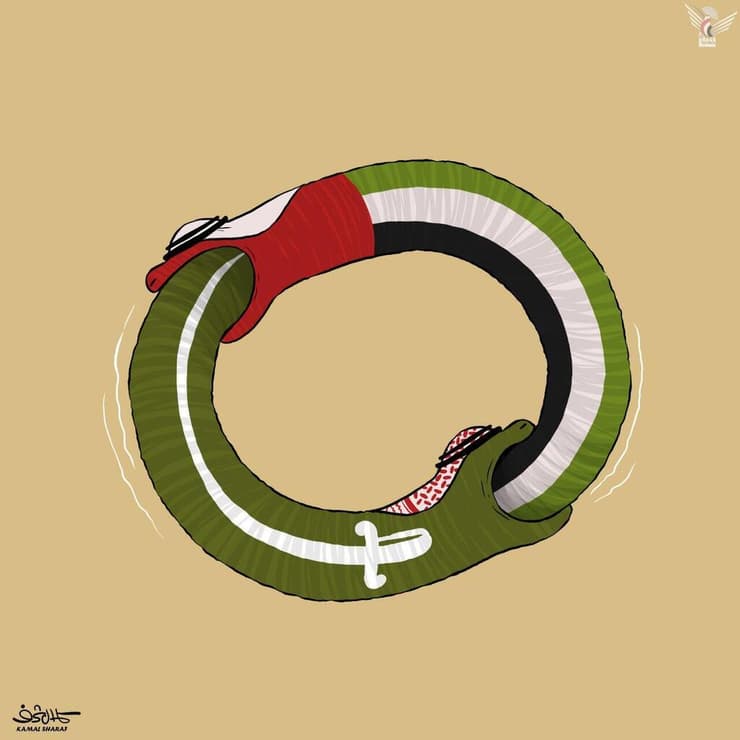 קריקטורות של תומך החות'ים כמאל שרף שלועגות ל איחוד האמירויות ו סעודיה בצל העימות ביניהן על המתרחש בדרום תימן