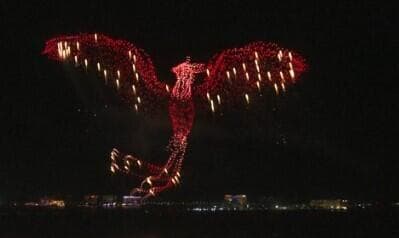 עוף חול במופע הרחפנים הענקי בראס אל-חימה, איחוד האמירויות מופע רחפנים ב איחוד האמירויות חגיגות שנה חדשה 2026