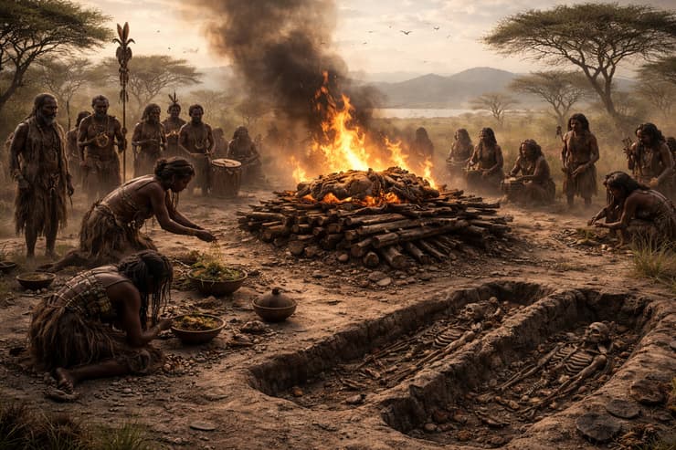 הדמיה של טקסי הקבורה ושריפת הגופות של ציידים-לקטים באפריקה לפני אלפי שנים
