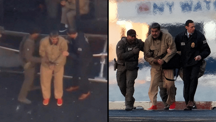 נשיא ונצואלה המודח ניקולס מדורו מובל ל בית משפט ב מנהטן ניו יורק ארה"ב