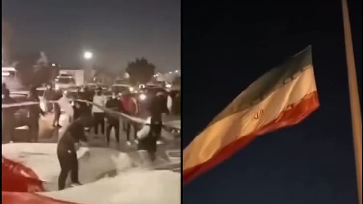 דגל איראן "ענק" שנטען כי הוסר בהפגנה בעיר משהד דגל איראן שנטען כי הורד בהפגנה בעיר משהד