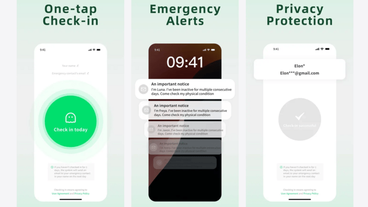 אפליקציית Demumu בודקת אם המשתמש בחיים (צילום מסך אפסטור אפל) אפליקציית Demumu בודקת אם המשתמש בחיים